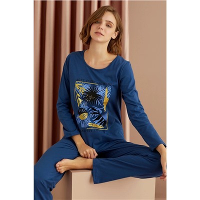Siyah İnci Indigo Pamuklu Likralı Pijama Takım 22260526