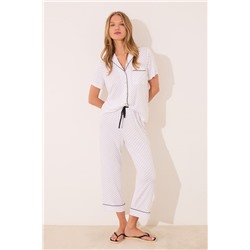 Pijama camisero Capri lunares blanco