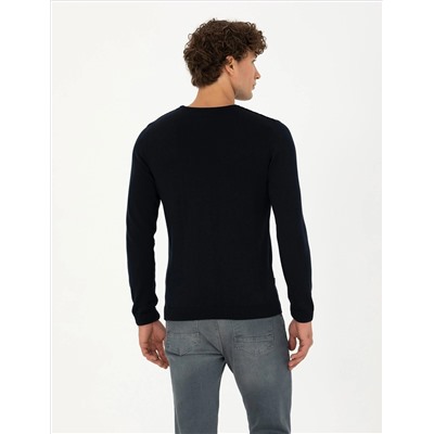 Lacivert Slim Fit Bisiklet Yaka Triko Kazak