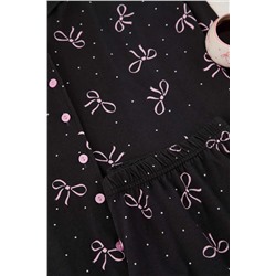 Antrasit Kurdele/Fiyonk Baskılı Gömlek Yaka Örme Pijama Takımı TBBAW23AI00019