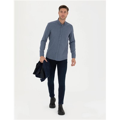 Koyu Mavi Slim Fit Uzun Kollu Gömlek