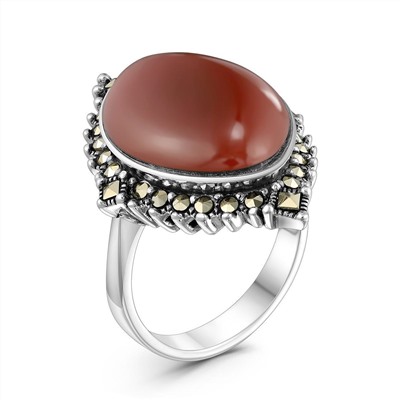 Серьги из чернёного серебра с сердоликом марказитами 925 пробы HE-643с