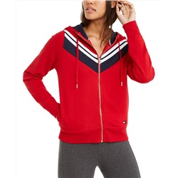 Tommy Hilfiger Sport Chevron-Striped Zippered Hoodie