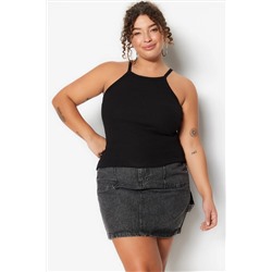 Siyah Halter Yaka Basic Örme Atlet TBBSS23CV00000