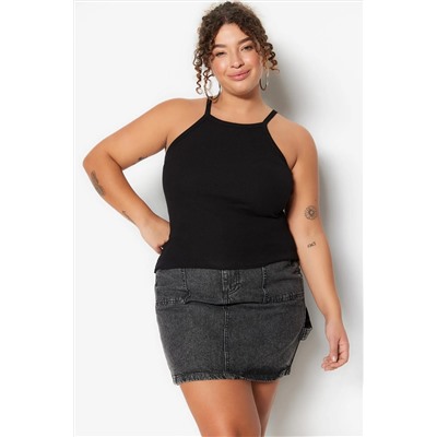 Siyah Halter Yaka Basic Örme Atlet TBBSS23CV00000