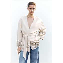 OPENWORK SUEDE-EFFECT TRENCH COAT