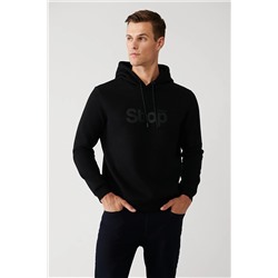 Avva Erkek Siyah Şardonlu Kumaş Kapüşonlu Yaka Baskılı Sweatshirt A32y1295 A32Y1295