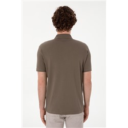 Erkek Slim Fit Polo Yaka Vizon Basic Tişört