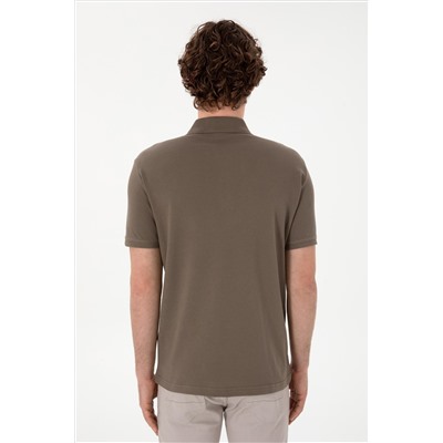 Erkek Slim Fit Polo Yaka Vizon Basic Tişört