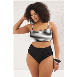 Çok Renkli Çizgili İp Askılı Staplez Büyük Beden Bikini Üstü TBBSS25CT00006