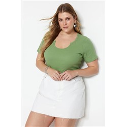 Mint Fitilli Havuz Yaka Örme Büyük Beden Bluz TBBSS23BF00010
