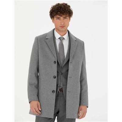 Açık Gri Ex. Slim Fit Kaşe Kaban
