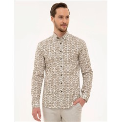 Kahverengi Slim Fit Uzun Kollu Gömlek