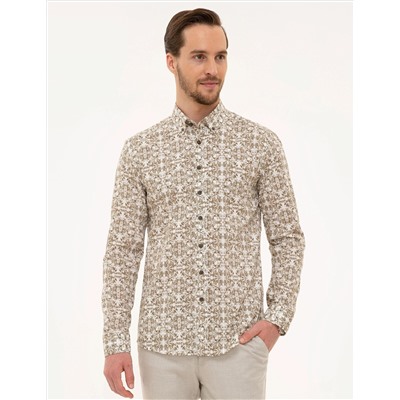 Kahverengi Slim Fit Uzun Kollu Gömlek