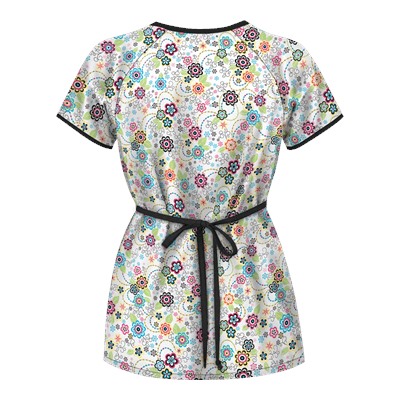 UA Floral Extravaganza Black Mock Wrap Scrub Top