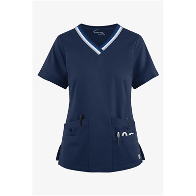 Butter-Soft STRETCH Women's 5-Pocket Short Sleeve V-Neck with Sport Trim Detail Scrub Top