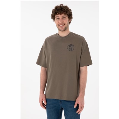 Erkek Oversize Fit Bisiklet Yaka Vizon Tişört