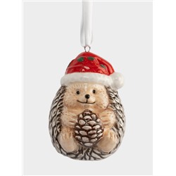 Игрушка елочная, 8 см, керамика, коричневая, Еж с шишкой, New year