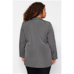 Gri Kruvaze Kapama Astarlı Büyük Beden Blazer Ceket TBBAW24AG00003