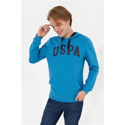 Erkek Kobalt Kapüşonlu Basic Sweatshirt