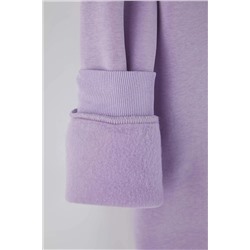 Lila Kapüşonlu Slogan Detaylı İçi Polar Kalın Örme Sweatshirt TBBAW24AO00018