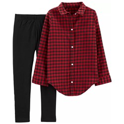 Carter's | Kid 2-Piece Buffalo Check Twill Top & Glitter Legging Set