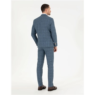 Ekose Açık Lacivert Slim Fit Takım Elbise
