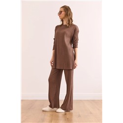 Olalook Kadın Vizon Üst Yırtmaçlı Bluz Alt Palazzo Fitilli Takım TKM-19000180