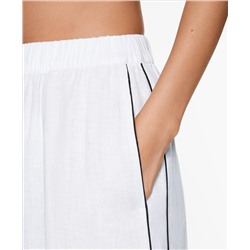 100% linen wide straight-leg trousers with piping