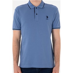 Erkek Slim Fit Polo Yaka Koyu Mavi Basic Tişört
