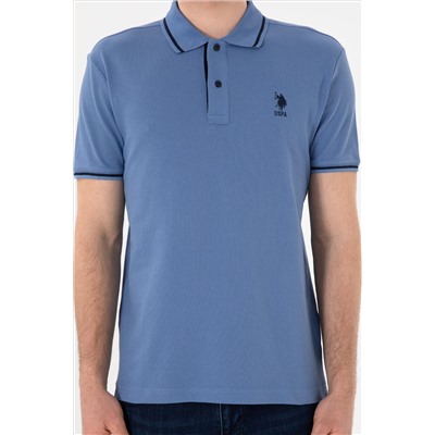 Erkek Slim Fit Polo Yaka Koyu Mavi Basic Tişört