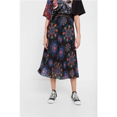 Falda midi plisada mandalas