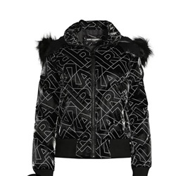 Karl Lagerfeld Paris Logo Faux Fur Trim Hooded Down Jacket
