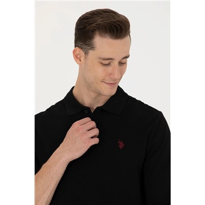 Erkek Siyah Basic Polo Yaka Sweatshirt