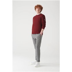 Avva Erkek Açık Gri Beli Lastikli Ekoseli Jogger E003015