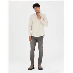 Bej Slim Fit Uzun Kollu Gömlek