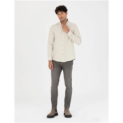 Bej Slim Fit Uzun Kollu Gömlek
