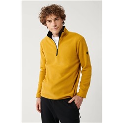 Avva Erkek Hardal Dik Yaka Soğuğa Dayanıklı Yarım Fermuarlı Standart Fit Normal Kesim Polar Sweatshirt E0 E001068