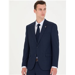Kareli Lacivert Slim Fit Takım Elbise