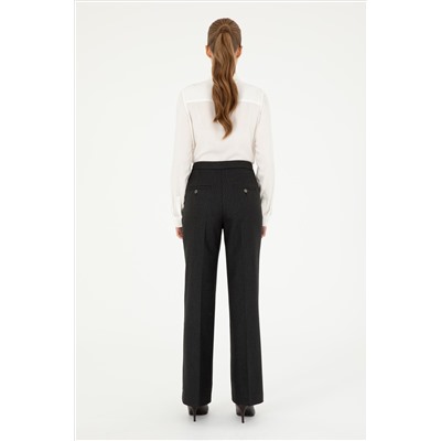 Kadın Antrasit Çizgili Slim Flare Fit Kanvas Pantolon