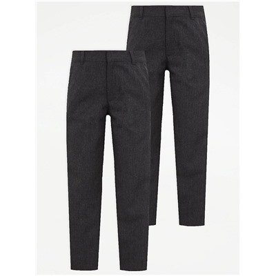 Boys Grey Slim Leg School Trousers 2 Pack