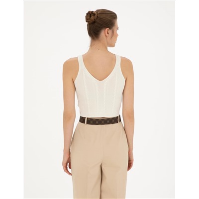 Beyaz Crop Top Triko Bluz