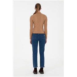 Kadın Mavi Slim Flare Cropped Fit Jean Pantolon