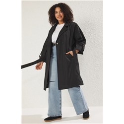 Trendyol Curve Siyah Uzun Oversize Büyük Beden Trençkot TBBSS25BM00001