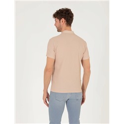 Bej Slim Fit Fermuarlı Polo Yaka Tişört