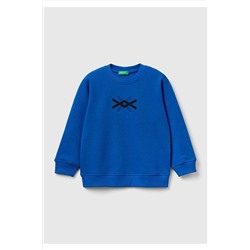 United Colors of BenettonErkek Çocuk Saks Mavi Slogan Baskılı Renk Bloklu Sweatshirt Saks Mavi