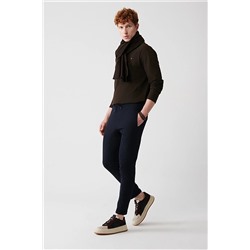 Avva Erkek Lacivert Yandan Cepli Beli Lastikli Bağcıklı Duble Paça Relaxed Fit Rahat Kesim Jogger Pantolo E003000