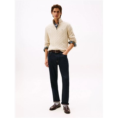 Cable Knit Mockneck Quarter-Zip Sweater