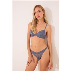 Tanga encaje cintura "V" azul