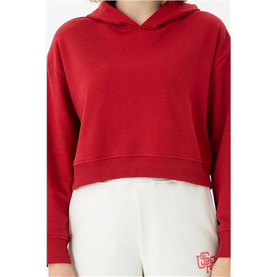 Kadın Kırmızı Kapüşonlu Sweatshirt